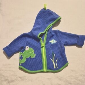 Hanna Andersson boys size 60 or 3-6 months quilted blue hooded zip Jacket VGUC